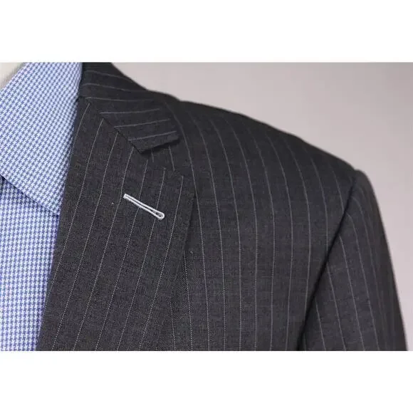 Sebastien Grey Clothiers Bespoke Gray Pinstripe 2-Btn Wool Blazer Jacket 46R